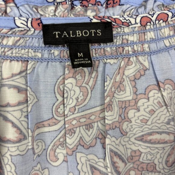 TALBOTS Blouse Women M Blue Pink Floral Flutter Sleeve V-Neck - Picture 2 of 5